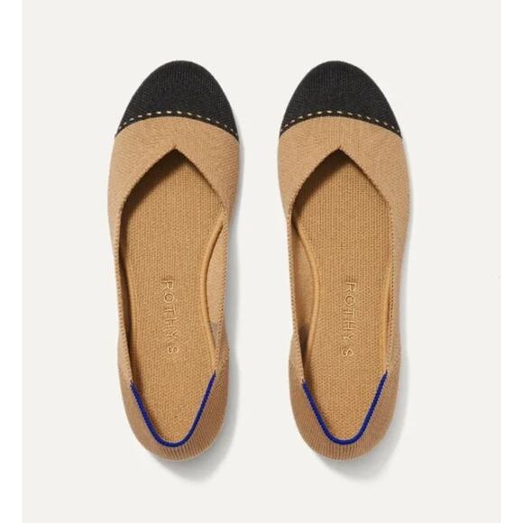 Rothy's Camel Captoe Ballet Flat US 6.5 Brown Black Knit Sustainable Preppy - Picture 3 of 13